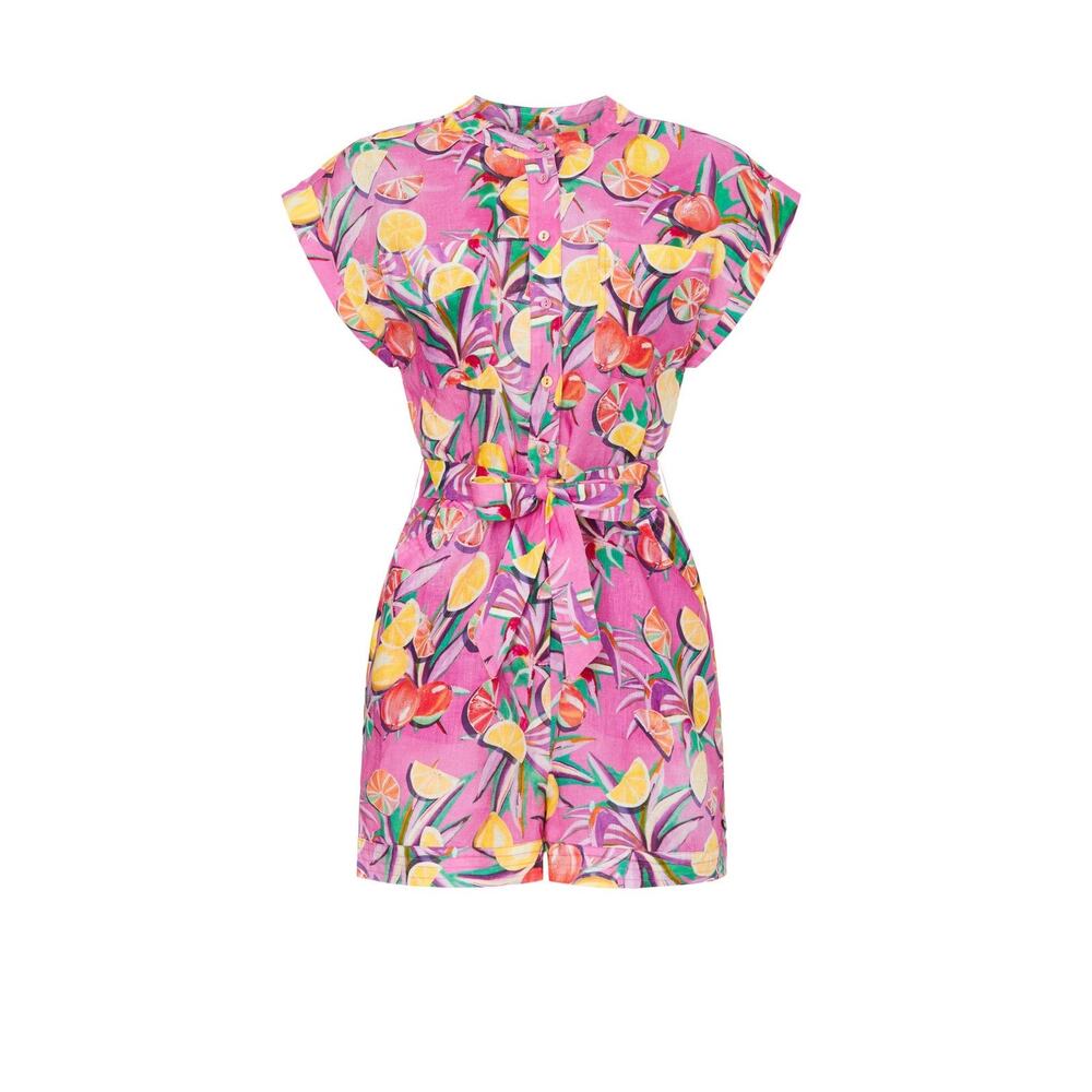 Scotch & Soda Pink Citrus Fruit Print Linen Tie Waist Romper Size M - Picture 7 of 16